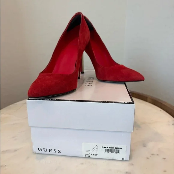 Guess Dark Red Suede Heels - Picture 5 of 6